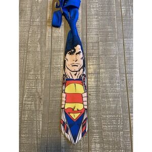 Vintage Ralph Marlin Superman SUPER TRIO DC Comics Men's Blue‎ Red Tie 1996